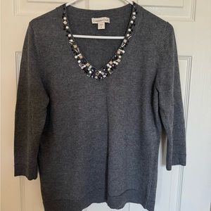 Gray cashmere sequined sweater with 3/4th length sleeve